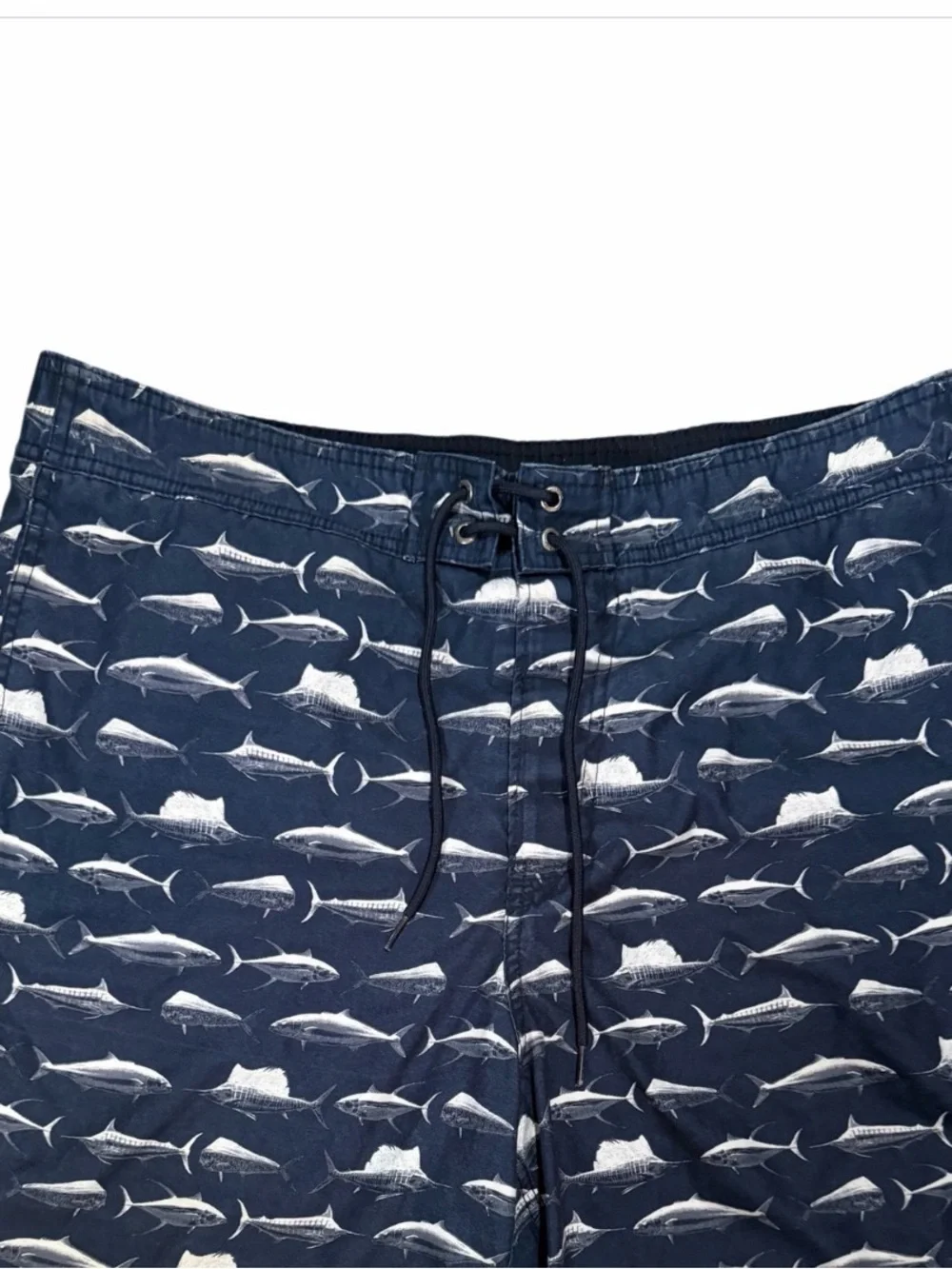 Nautica Navy Blue Fish Pattern Swim Trunks